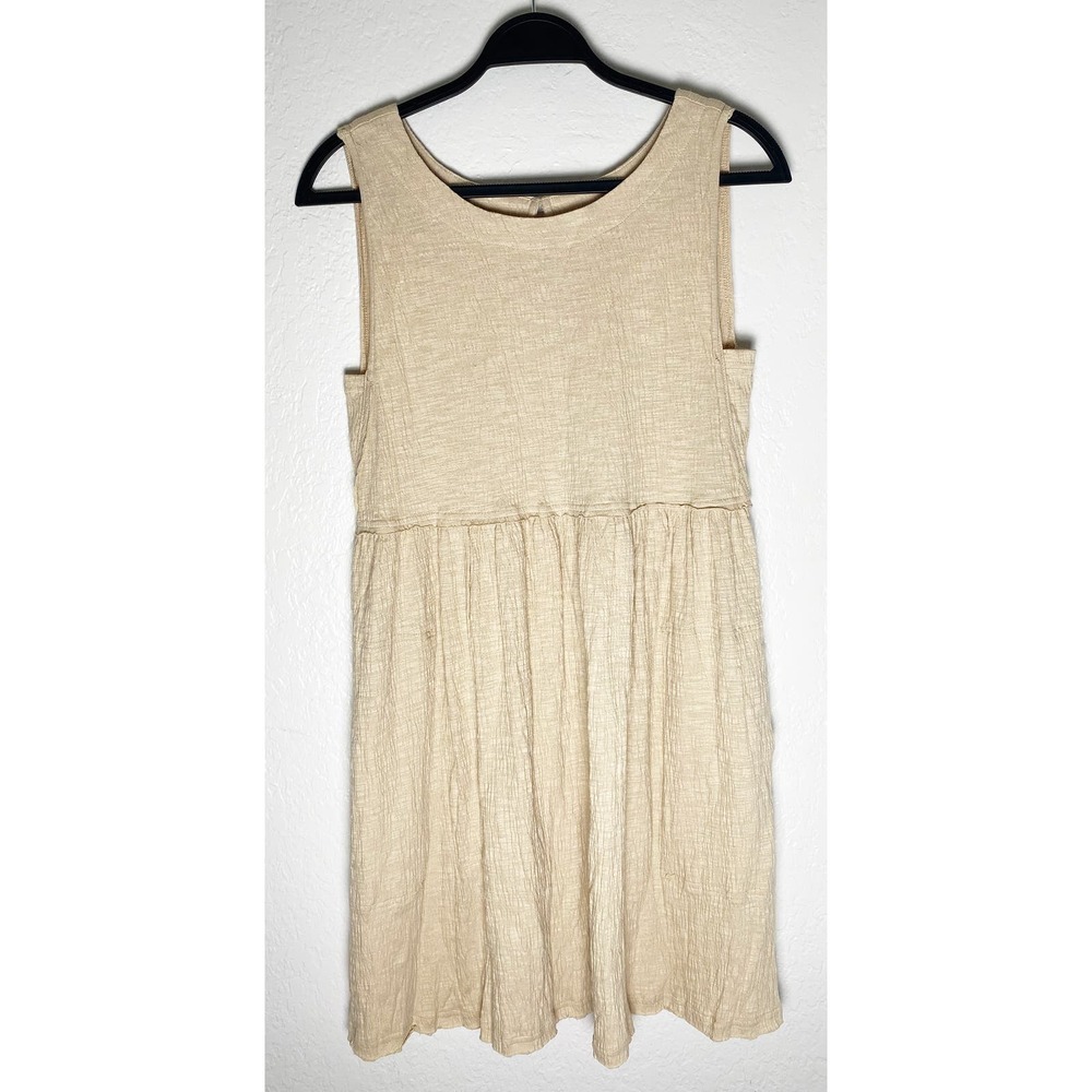 Lexi Brown Women's Beige Gauzy Cotton Mini Dress‎ With Pockets Beachy Coastal